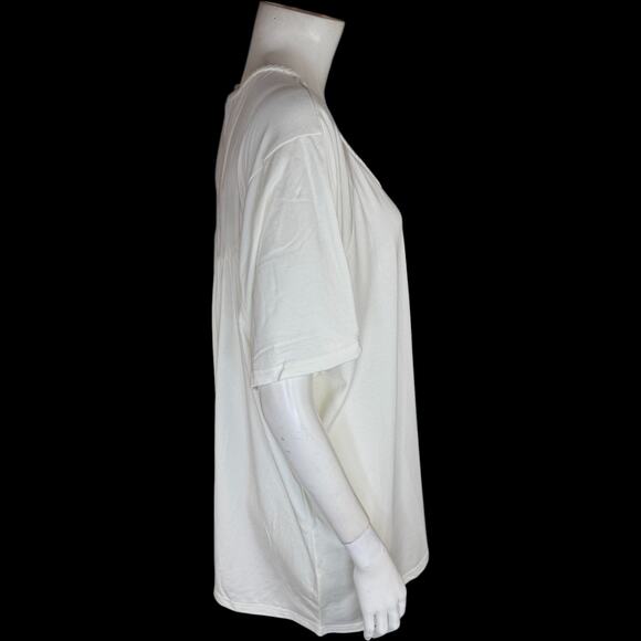 Laurie Felt White Tunic Top 2X Bamboo Cotton V-Neck Braided Trim Stretch NWT - Picture 10 of 14